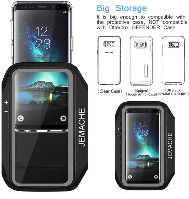 JEMACHE Galaxy S20/S10/S9/S8 Armband, Gym Running Workouts Exercises Phone Arm Band Case for Samsung Galaxy S20/S10/S9/S8/S7 Edge with Key Holder (Bla
