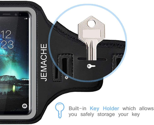 JEMACHE Galaxy S20/S10/S9/S8 Armband, Gym Running Workouts Exercises Phone Arm Band Case for Samsung Galaxy S20/S10/S9/S8/S7 Edge with Key Holder (Bla