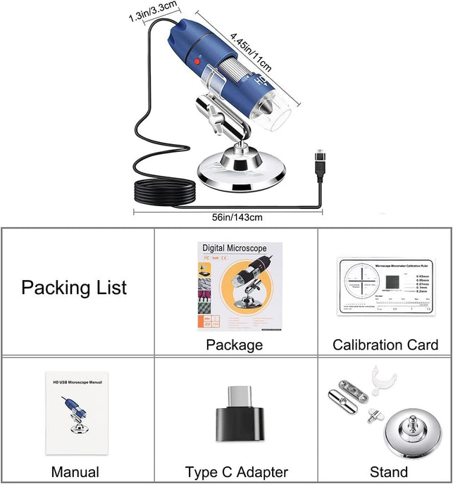 Jiusion 2K HD 2560X1440P USB Digital Microscope for Android Cellphone and Tablet Windows Mac Linux, 40X to 1000X Magnification Endoscope Handheld Mini Magnifier Camera for Coin Facial Skin Scalp