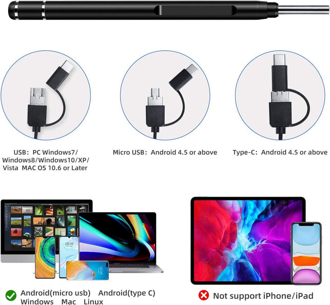 Jiusion 3.9Mm Ultra-Thin Portable USB Digital Otoscope Camera with Carrying Case, HD 720P 6 LED Visual Ear Scope with 3 Hats 2 Silicone Caps 8 Earwax Spoons for Android Windows Mac NOT for Iphone Ipad