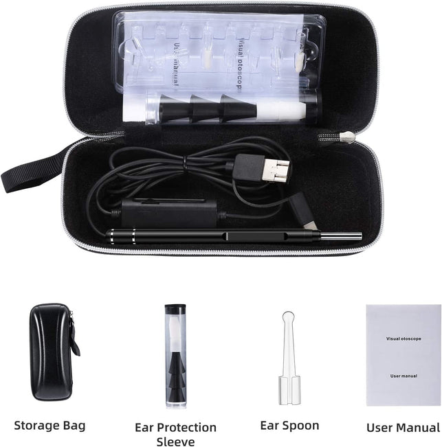 Jiusion 3.9Mm Ultra-Thin Portable USB Digital Otoscope Camera with Carrying Case, HD 720P 6 LED Visual Ear Scope with 3 Hats 2 Silicone Caps 8 Earwax Spoons for Android Windows Mac NOT for Iphone Ipad