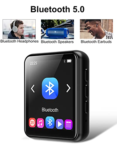 JOLIKE MP3 Player Bluetooth 5.0 Touch Screen Music Player Portable mp3 Player with Speakers high Fidelity Lossless Sound Quality mp3 FM Radio Recording e-Book 1.8 inch Screen MP3 Player Support (128GB)