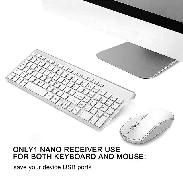 JOYACCESS Wireless Keyboard and Mouse Combo 2.4G Slim Wireless Keyboard Mouse-Portable, Full Size, Ergonomic, 2400 DPI,Extreme Power Saving,Sleek Desi