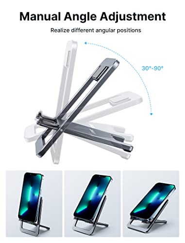 JSAUX Cell Phone Stand, Foldable Aluminum Adjustable Phone Holder for Desk Portable Travel Holder Office Desk Accessories Compatible for iPhone 14 13 12 11 Pro Max X Xr Samsung S22 S21 A53 Grey