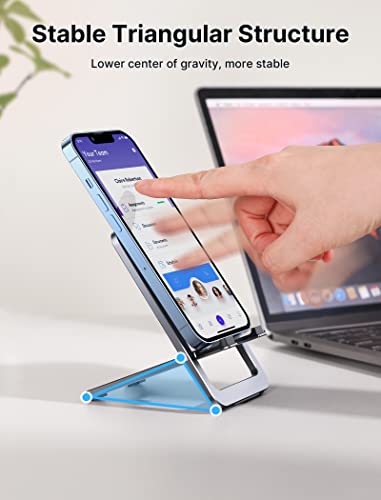 JSAUX Cell Phone Stand, Foldable Aluminum Adjustable Phone Holder for Desk Portable Travel Holder Office Desk Accessories Compatible for iPhone 14 13 12 11 Pro Max X Xr Samsung S22 S21 A53 Grey