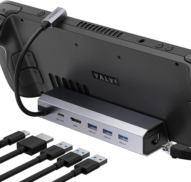 JSAUX Docking Station Compatible with Steam Deck, 6-In-1 Steam Deck Dock with HDMI 2.0 4K@60Hz, Gigabit Ethernet, 3 USB-A 3.0 and Full Speed Charging USB-C Port Compatible with Valve Steam Deck-Hb0603