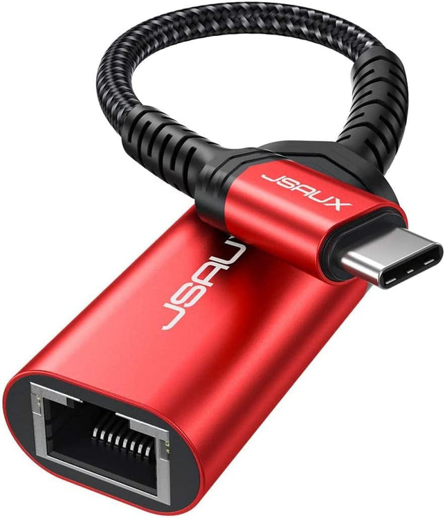 JSAUX USB C to Ethernet Adapter, JSAUX USB-C to RJ45 Thunderbolt 3/Type C to Gigabit Ethernet LAN Network Adapter Compatible with Ipad Pro 2021, Imac, Macbook Pro 2020/2019, Macbook Air, Dell and More-Red