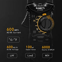 KAIWEETS Digital Clamp Meter T-RMS 6000 Counts, Multimeter Voltage Tester Auto-ranging, Measures Current Voltage Temperature Capacitance Resistance Di