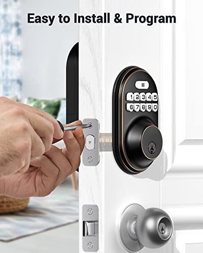 Keyless Entry Door Lock, Veise Electronic Keypad Deadbolt, Keyed Entry, Auto Lock, Anti-Peeking Password, Back Lit & Easy Installation Design, Oil Rubbed Bronze