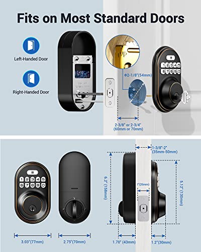 Keyless Entry Door Lock, Veise Electronic Keypad Deadbolt, Keyed Entry, Auto Lock, Anti-Peeking Password, Back Lit & Easy Installation Design, Oil Rubbed Bronze