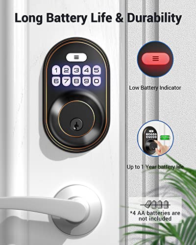 Keyless Entry Door Lock, Veise Electronic Keypad Deadbolt, Keyed Entry, Auto Lock, Anti-Peeking Password, Back Lit & Easy Installation Design, Oil Rubbed Bronze