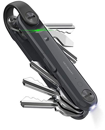 KeySmart Max - Great Gift for Men Key Organizer - Compact Trackable w LED Flashlight and Tile Bluetooth Key Finder - Attach Car Key Fob and Other Keychain Accessories (up to 14 Keys, Steel Gray)