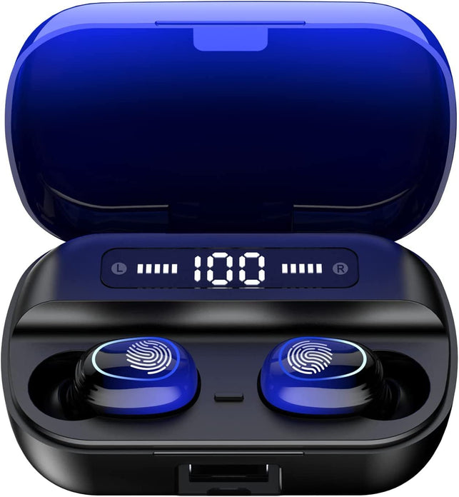 Kinganda Bluetooth Headphones True Wireless Earbuds Touch Control with LED Charging Case IPX7 Waterproof Stereo in Ear Earphones Bluetooth 5.1 Deep Bass Sports Ear Buds with Built-In Mic Blue
