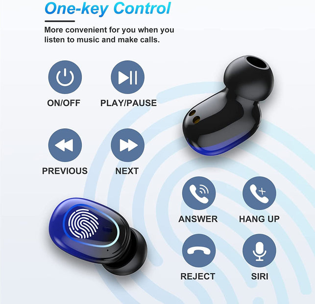 Kinganda Bluetooth Headphones True Wireless Earbuds Touch Control with LED Charging Case IPX7 Waterproof Stereo in Ear Earphones Bluetooth 5.1 Deep Bass Sports Ear Buds with Built-In Mic Blue
