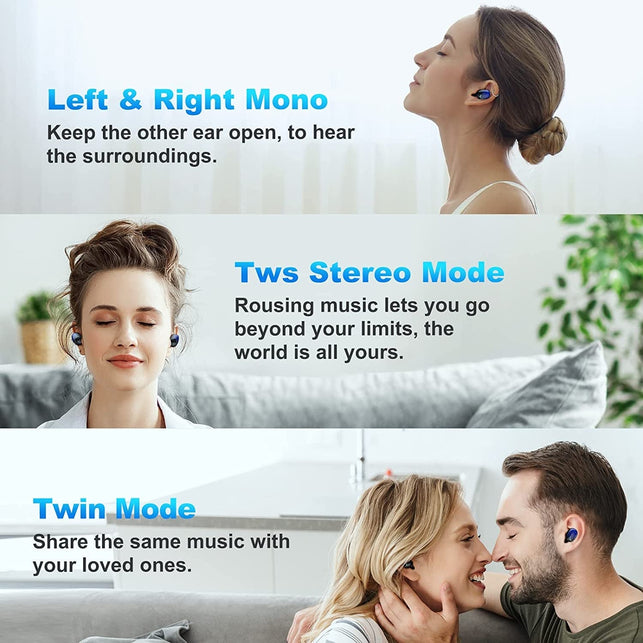 Kinganda Bluetooth Headphones True Wireless Earbuds Touch Control with LED Charging Case IPX7 Waterproof Stereo in Ear Earphones Bluetooth 5.1 Deep Bass Sports Ear Buds with Built-In Mic Blue