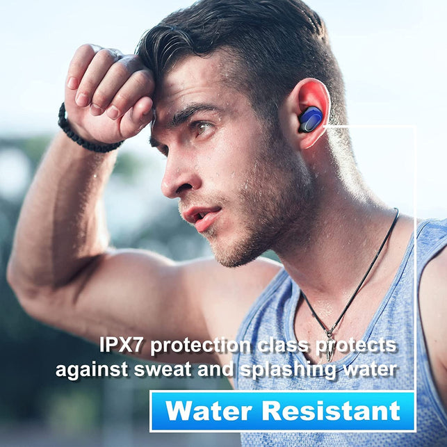 Kinganda Bluetooth Headphones True Wireless Earbuds Touch Control with LED Charging Case IPX7 Waterproof Stereo in Ear Earphones Bluetooth 5.1 Deep Bass Sports Ear Buds with Built-In Mic Blue