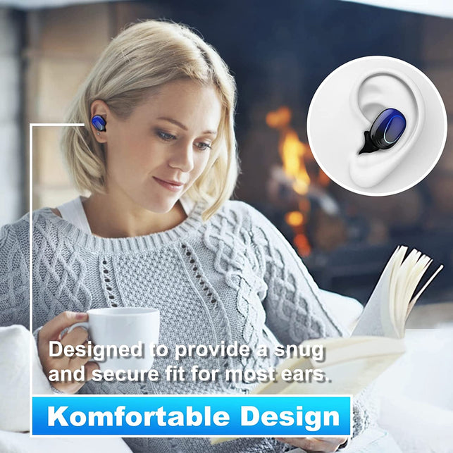Kinganda Bluetooth Headphones True Wireless Earbuds Touch Control with LED Charging Case IPX7 Waterproof Stereo in Ear Earphones Bluetooth 5.1 Deep Bass Sports Ear Buds with Built-In Mic Blue