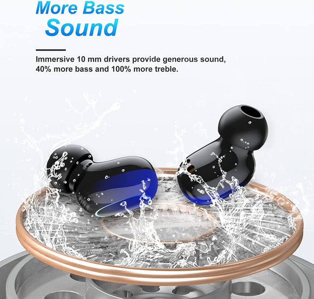 Kinganda Bluetooth Headphones True Wireless Earbuds Touch Control with LED Charging Case IPX7 Waterproof Stereo in Ear Earphones Bluetooth 5.1 Deep Bass Sports Ear Buds with Built-In Mic Blue