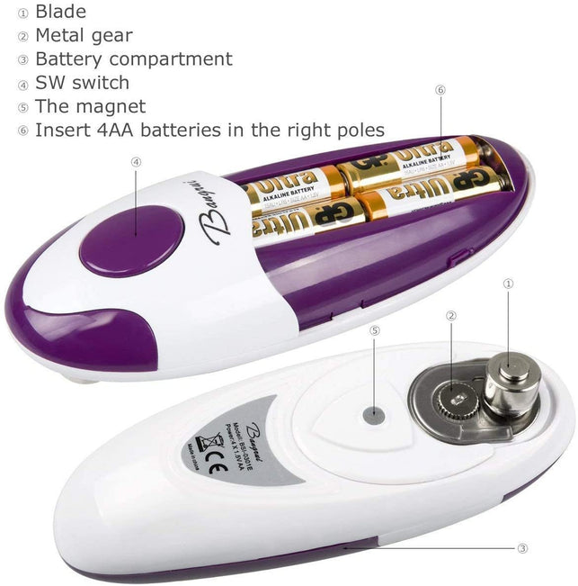 Kitchen Automatic Safety Cordless One Tin Touch Electric Can Opener&Bangrui Professional Electric Can Opener.One-Touch Switch .Smooth Can Edge.Being Friendly to Left-Hander and Arthritics!(Purple)