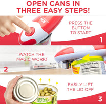 Kitchen Mama Electric Can Opener: Open Your Cans with A Simple Push of Button - No Sharp Edge, Food-Safe and Battery Operated Handheld Can Opener(Red)