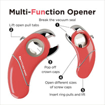 Kitchen Mama Epic One Multifunction Opener: a Pick Ergonomic Opener- Magnetic Bottle Opener, Beer & Soda Can Opener, Pull Tab Opener, Jar Opener for Weak Hands and Arthritis, Funny Gift (Red)