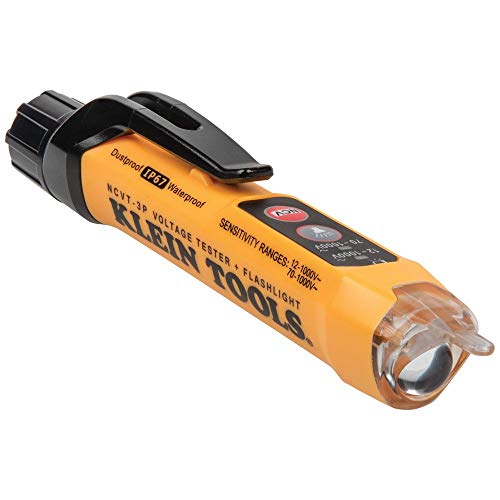 Klein Tools NCVT3P Dual Range Non Contact Voltage Tester, 12-1000V AC Pen, Flashlight, Audible and Flashing LED Alarms, Pocket Clip , green