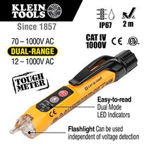 Klein Tools NCVT3P Dual Range Non Contact Voltage Tester, 12-1000V AC Pen, Flashlight, Audible and Flashing LED Alarms, Pocket Clip , green
