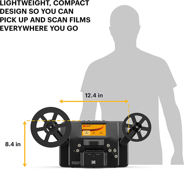 KODAK REELS 8Mm & Super 8 Films Digitizer Converter with Big 5” Screen, Scanner Converts Film Frame by to Digital MP4 Files for Viewing, Sharing Saving on SD Card 3” 4” 7” and 9” Black