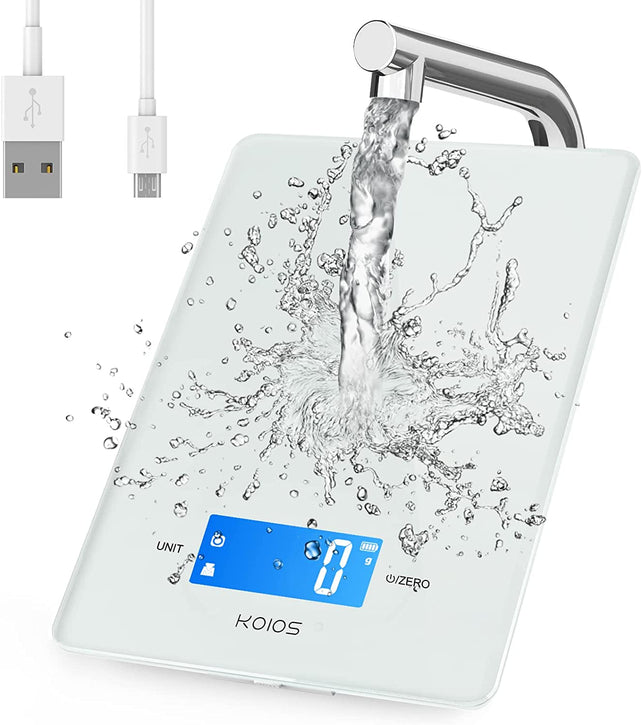 KOIOS 11Lb/5Kg Small Accurate Food Scale for Kitchen, Waterproof USB Plug in Rechargeable Digital Kitchen Scale, Digital Food Kitchen Scale for Weight Loss, Food Scale for Baking Dieting, White