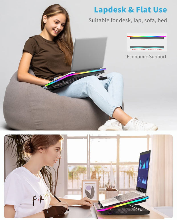 Laptop Cooling Pad, Keibn RGB Lights Laptop Cooler 6 Fans for 15.6-17.3 Inch Laptops, 7 Height Stands, 10 Modes Light, 2 USB Ports, Desk or Lap Use (A8,Red)