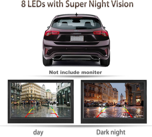 License Plate Backup Camera HD Night Vision Rear View Camera with 8 Leds 170° Viewing Angle Waterproof Backup Rear Camera for Cars