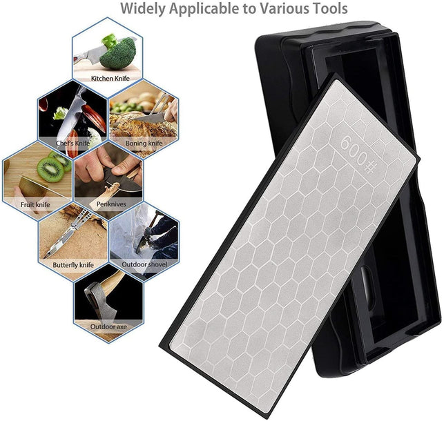 LK-World Knife Sharpening Stone, Double-Sided Diamond Sharpening Stone Sharpener - Fine/Coarse with Anti-Slip Base 600/1200 Gift Black