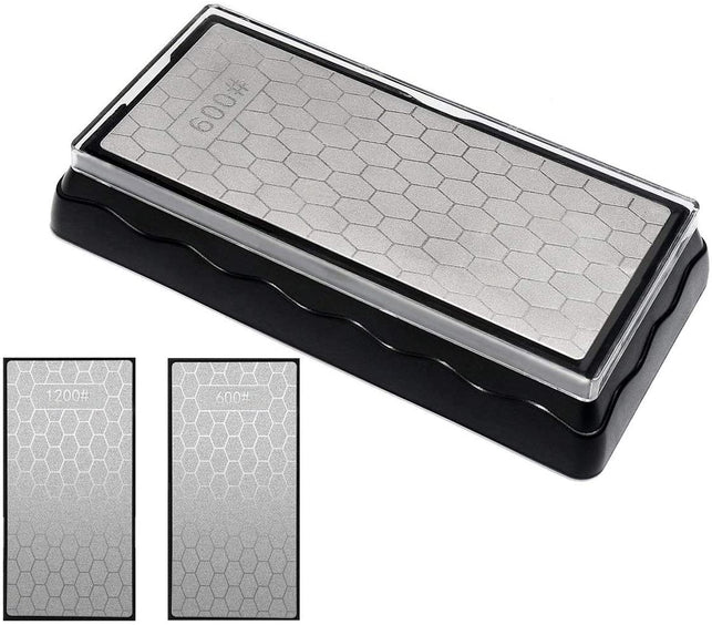 LK-World Knife Sharpening Stone, Double-Sided Diamond Sharpening Stone Sharpener - Fine/Coarse with Anti-Slip Base 600/1200 Gift Black