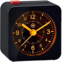 MARATHON Mini Non-Ticking Analog Alarm Clock with Auto Back Light and Snooze Function