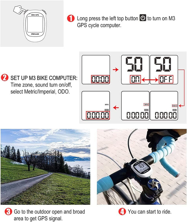 MEILAN M3 Mini GPS Bike Computer,Gps Speedometer, Wireless Cycling Computer Bike Odometer Bicycle Speedometer and Odometer Waterproof Bicycle Computer Waterproof and Backlight,For Road Bike MTB
