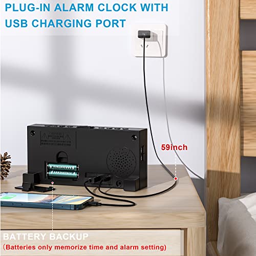 Meqool Loud Alarm Clock for Heavy Sleepers,Vibrating Alarm Clock for Hearing Impaired Deaf,Annoying Alarm Clock,USB Port,Dual Alarm with Snooze,7" Large Dimmable LED Display,Battery Backup,Easy to Use,DST