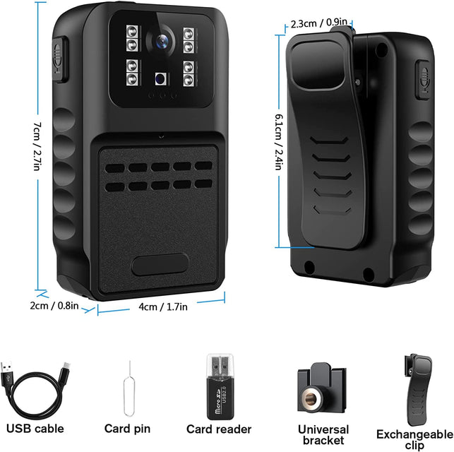 Mini Body Camera Video Recorder 1290×1080HD 64GB Memory Card Waterproof Body Cam with Auto Night Vision and Audio Sound Police Cams Wearable Portable for Home, Outdoor, Law Enforcement, Security Guard