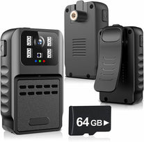 Mini Body Camera Video Recorder 1290×1080HD 64GB Memory Card Waterproof Body Cam with Auto Night Vision and Audio Sound Police Cams Wearable Portable for Home, Outdoor, Law Enforcement, Security Guard