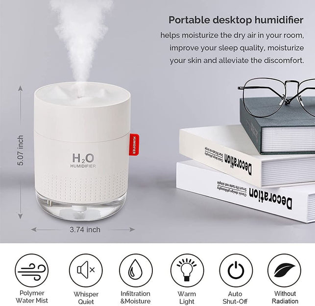 MOVTIP Portable Mini Humidifier, 500ml Small Cool Mist Humidifier, USB Personal Desktop Humidifier for Baby Bedroom Travel Office Home, Auto Shut-Off,