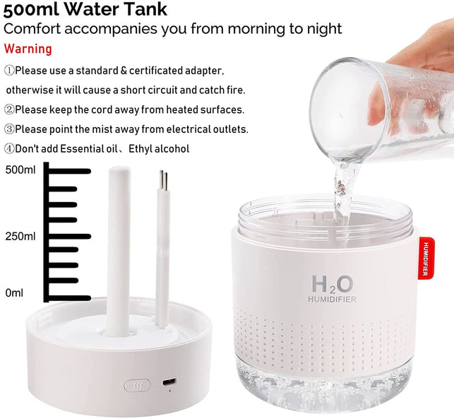 MOVTIP Portable Mini Humidifier, 500ml Small Cool Mist Humidifier, USB Personal Desktop Humidifier for Baby Bedroom Travel Office Home, Auto Shut-Off,