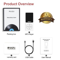 Mp3 Player,RUIZU X02 16GB Ultra Slim Music Player,Long Battery Life Mp3 with FM Radio, Voice Recorder, Video Play, Text Reading, 80 Hours Playback and Expandable Up to 128 GB (Black)