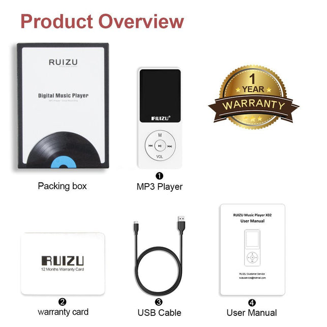 Mp3 Player,RUIZU X02 16GB Ultra Slim Music Player,Long Battery Life Mp3 with FM Radio, Voice Recorder, Video Play, Text Reading, 80 Hours Playback and Expandable Up to 128 GB (Black)