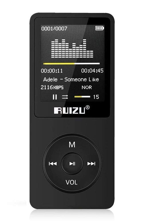 Mp3 Player,RUIZU X02 16GB Ultra Slim Music Player,Long Battery Life Mp3 with FM Radio, Voice Recorder, Video Play, Text Reading, 80 Hours Playback and Expandable Up to 128 GB (Black)