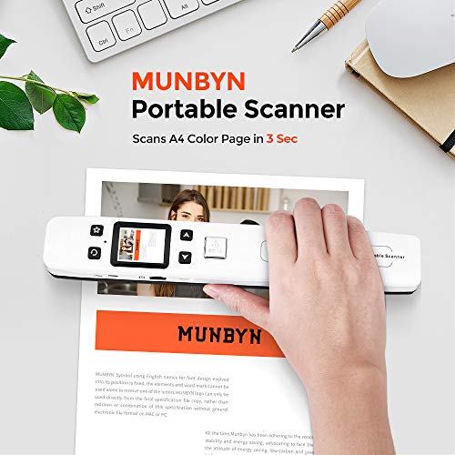 MUNBYN Portable Scanner, Photo Scanner for Documents Pictures Texts in 1050DPI, Flat Scanning, Included 16GB SD Card, Photo Scanner Uploads Images to