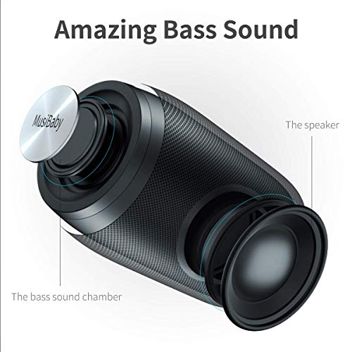 MusiBaby luetooth Speakers,MusiBaby Speaker,Outdoor, Portable,Waterproof,Wireless Speaker,Dual Pairing, Bluetooth 5.0,Loud Stereo,Booming Bass,1500 Mins Playtime for Home,Party (Black, M68)