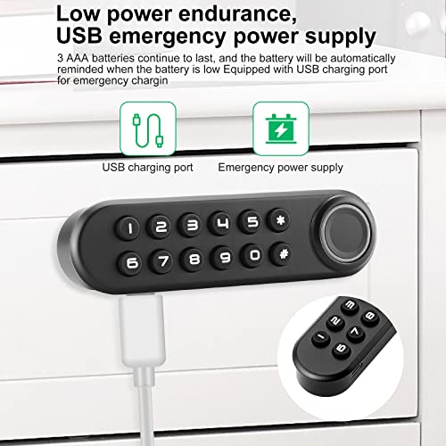 Mypin Fingerprint Cabinet Lock, Smart Biometric Cabinet Password Lock with USB Key, Keyless Hidden File Drawer Wardrobe Lock, Child Safety Fingerprint Lock, DIY Wooden Furniture Privacy Lock for Home Office