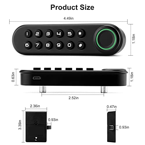 Mypin Fingerprint Cabinet Lock, Smart Biometric Cabinet Password Lock with USB Key, Keyless Hidden File Drawer Wardrobe Lock, Child Safety Fingerprint Lock, DIY Wooden Furniture Privacy Lock for Home Office