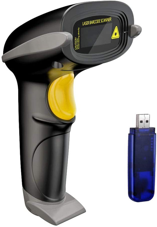 NADAMOO Wireless Barcode Scanner 328 Feet Transmission Distance USB Cordless 1D Laser Automatic Barcode Reader Handhold Bar Code Scanner with USB Rece