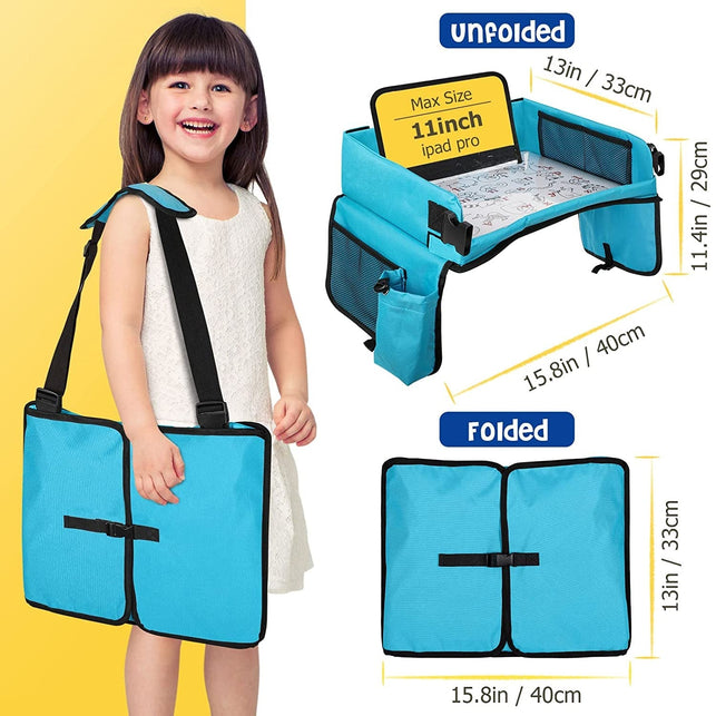 [New Version] BUENAVO Car Seat Organizer Kids Travel Tray for Kids Toddlers Activities in Car Seat, Stroller, Airplane | Touch Screen Ipad Holder | Waterproof Dry Erase Top | Side Pocket & Water Bottle Holder