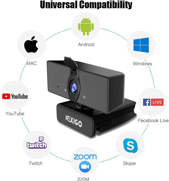 Nexigo N660 1080P Business Webcam, Dual Microphone & Privacy Cover, USB FHD Web Computer Camera, Plug and Play, for Zoom/Skype/Teams/Webex, Laptop MAC PC Desktop